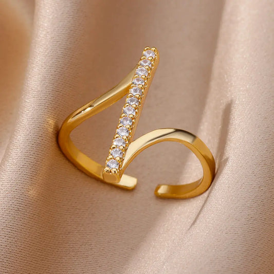 Luxury Zircon Geometric Opening Ring – Gold Stainless Steel