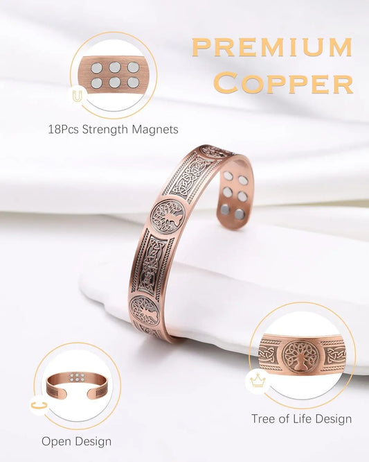ARADOO Tree of Life Copper Magnetic Bracelet | Unisex Therapy Cuff Bangle