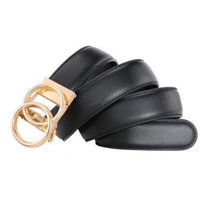 Fashion simple double ring men's automatic belt real belt gold and