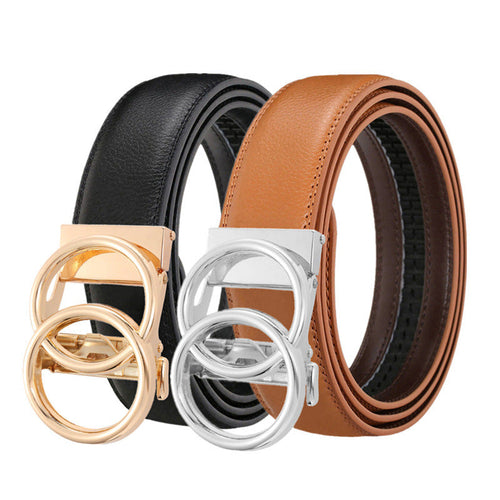 Fashion simple double ring men's automatic belt real belt gold and