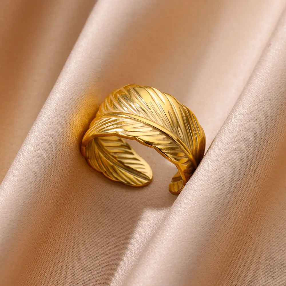 Vintage Chunky Wide Ring – Gold Stainless Steel Open Band