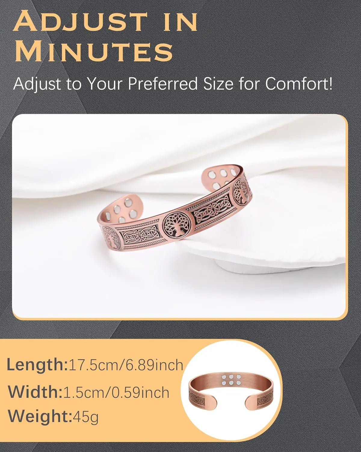 ARADOO Tree of Life Copper Magnetic Bracelet | Unisex Therapy Cuff Bangle