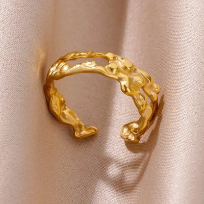 Vintage Chunky Wide Ring – Gold Stainless Steel Open Band