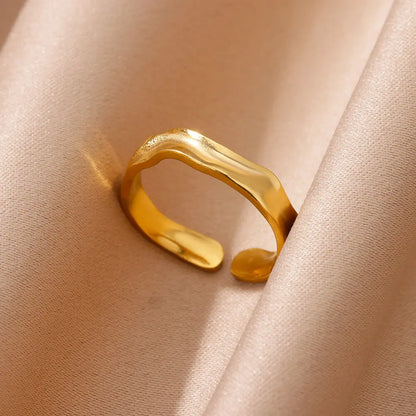 Vintage Chunky Wide Ring – Gold Stainless Steel Open Band