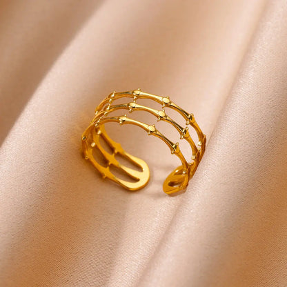Vintage Chunky Wide Ring – Gold Stainless Steel Open Band