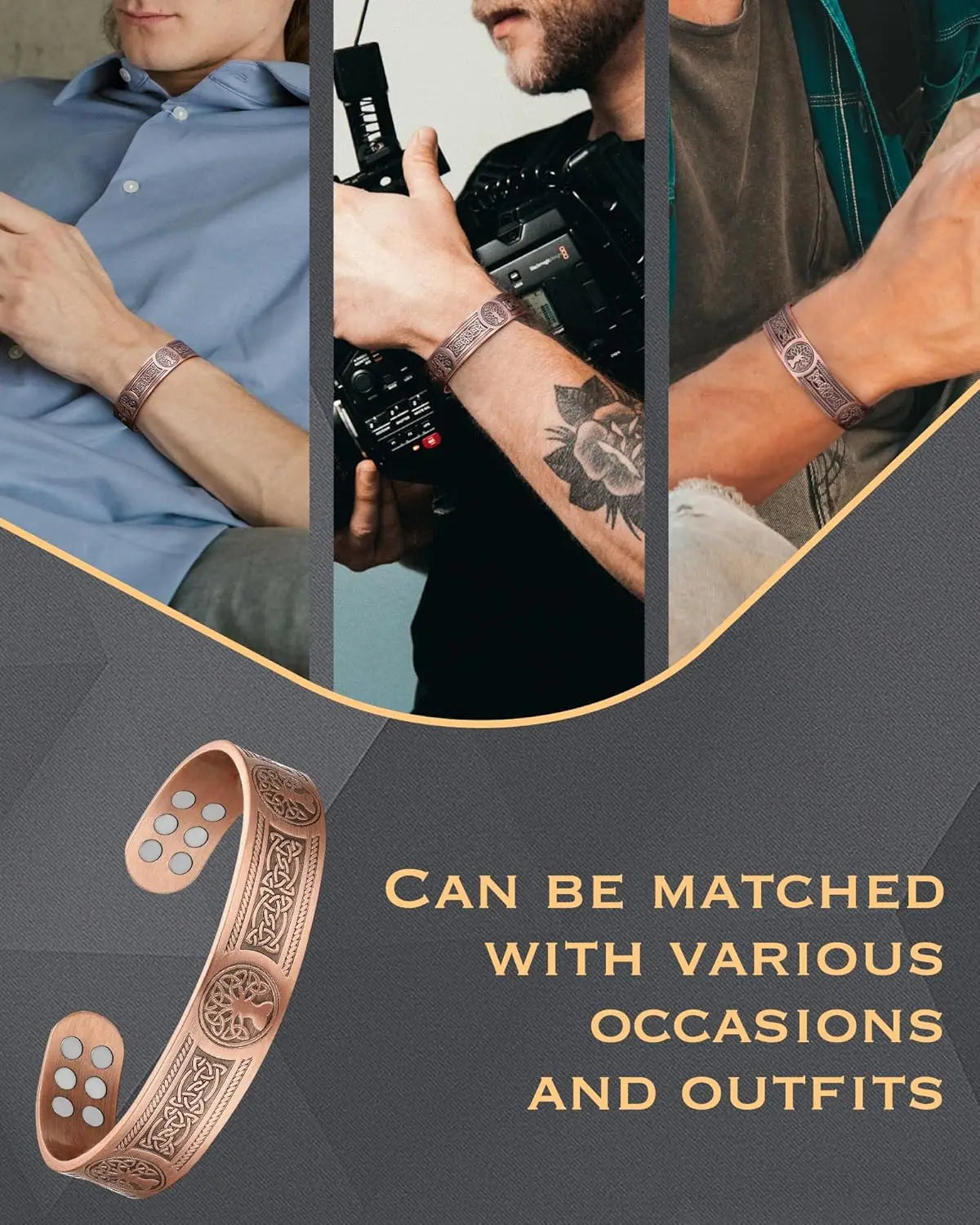 ARADOO Tree of Life Copper Magnetic Bracelet | Unisex Therapy Cuff Bangle