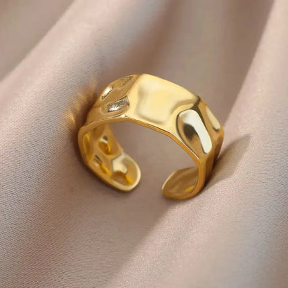 Vintage Chunky Wide Ring – Gold Stainless Steel Open Band