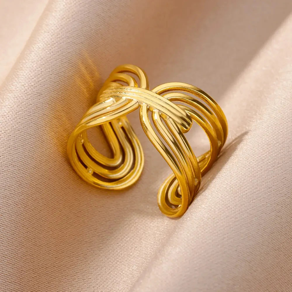 Vintage Chunky Wide Ring – Gold Stainless Steel Open Band