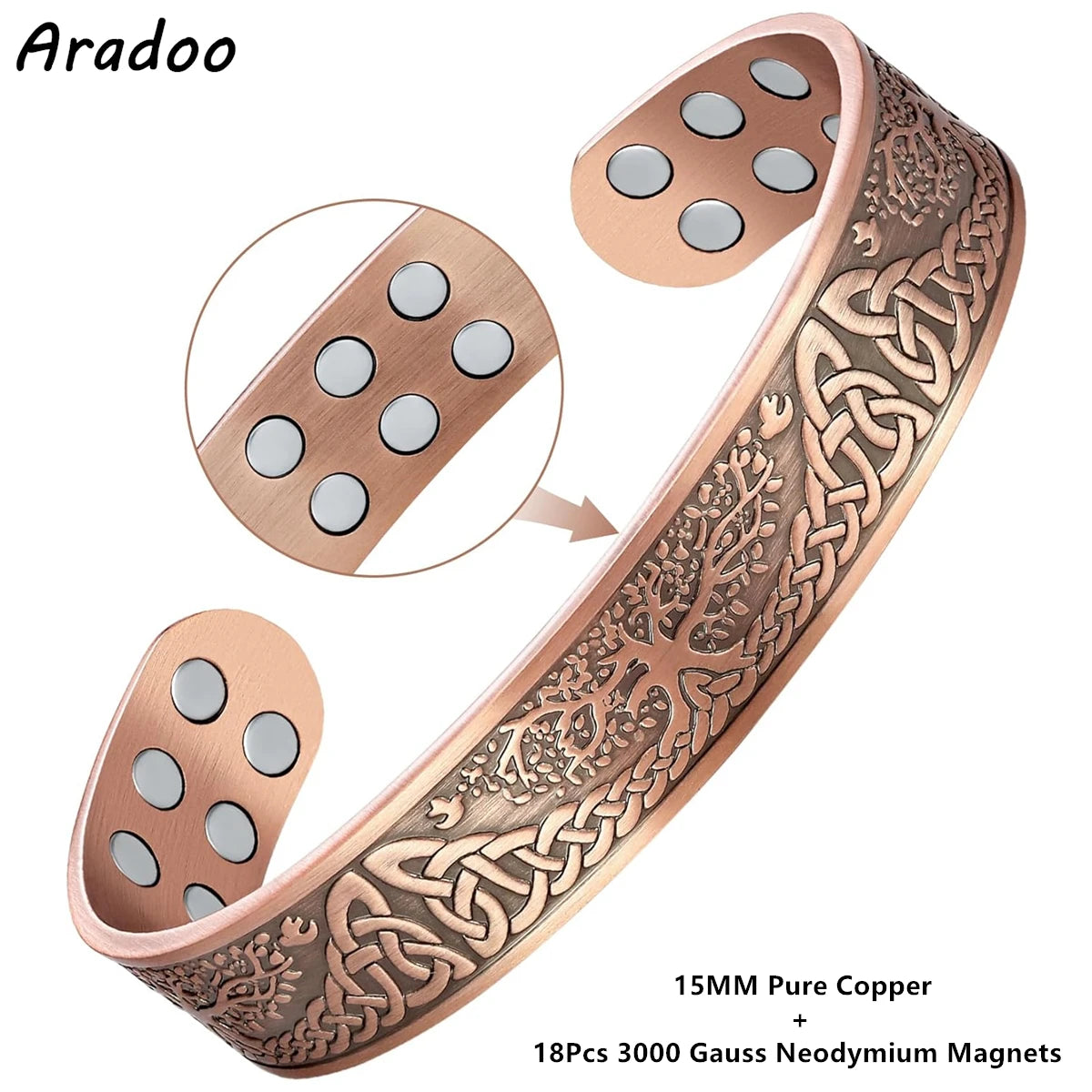 ARADOO Tree of Life Copper Magnetic Bracelet | Unisex Therapy Cuff Bangle