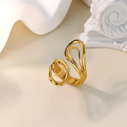 Vintage Chunky Wide Ring – Gold Stainless Steel Open Band