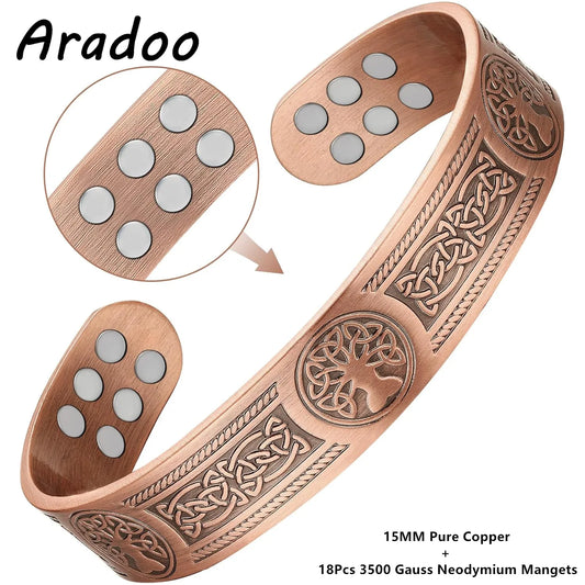 ARADOO Tree of Life Copper Magnetic Bracelet | Unisex Therapy Cuff Bangle