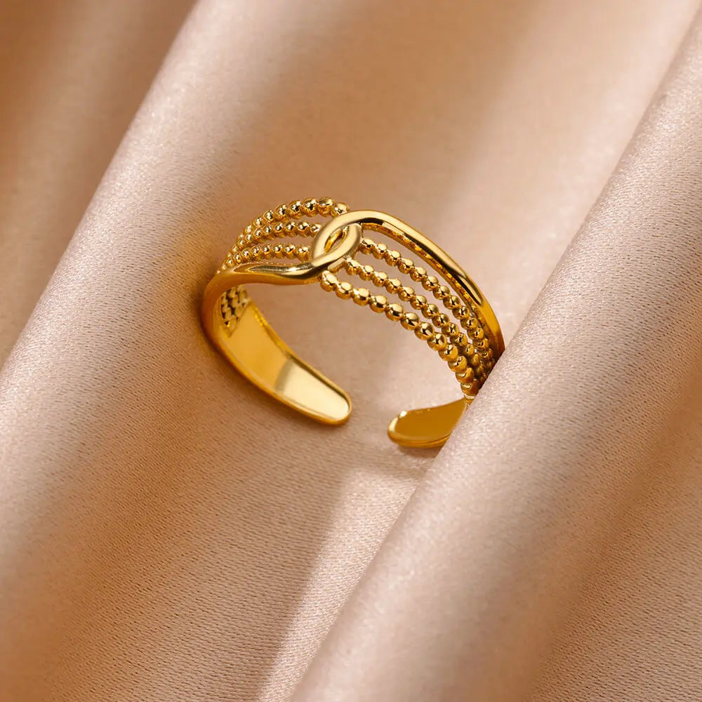 Vintage Chunky Wide Ring – Gold Stainless Steel Open Band