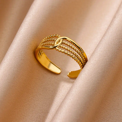 Vintage Chunky Wide Ring – Gold Stainless Steel Open Band