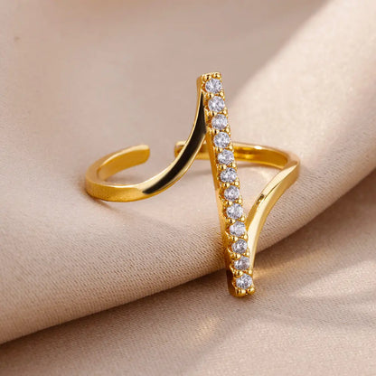 Luxury Zircon Geometric Opening Ring – Gold Stainless Steel