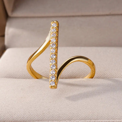 Luxury Zircon Geometric Opening Ring – Gold Stainless Steel