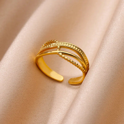 Vintage Chunky Wide Ring – Gold Stainless Steel Open Band