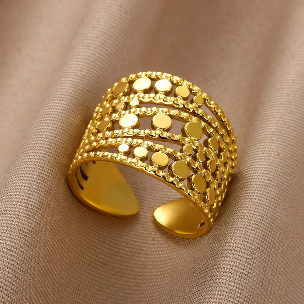 Vintage Chunky Wide Ring – Gold Stainless Steel Open Band