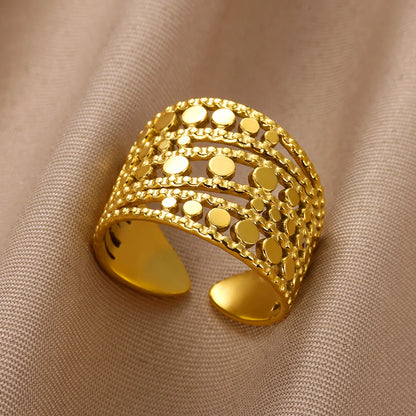 Vintage Chunky Wide Ring – Gold Stainless Steel Open Band