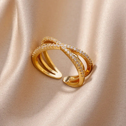Luxury Zircon Geometric Opening Ring – Gold Stainless Steel