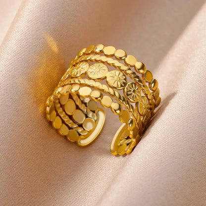 Vintage Chunky Wide Ring – Gold Stainless Steel Open Band