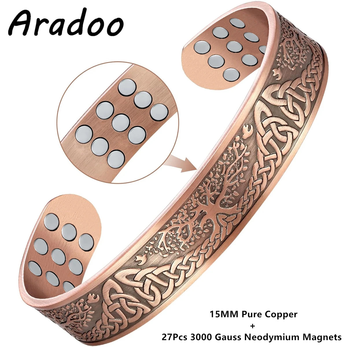 ARADOO Tree of Life Copper Magnetic Bracelet | Unisex Therapy Cuff Bangle
