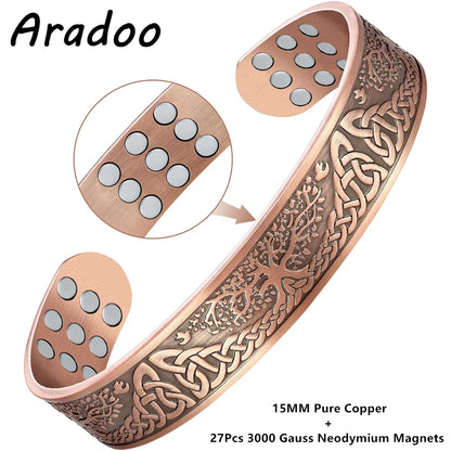ARADOO Tree of Life Copper Magnetic Bracelet | Unisex Therapy Cuff Bangle