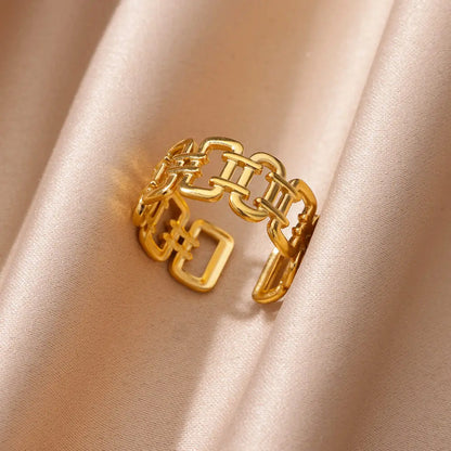 Vintage Chunky Wide Ring – Gold Stainless Steel Open Band