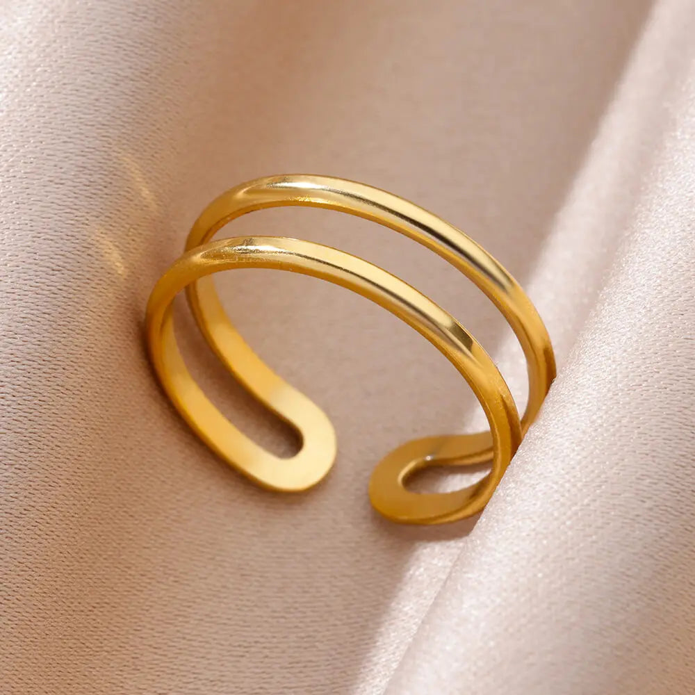 Vintage Chunky Wide Ring – Gold Stainless Steel Open Band