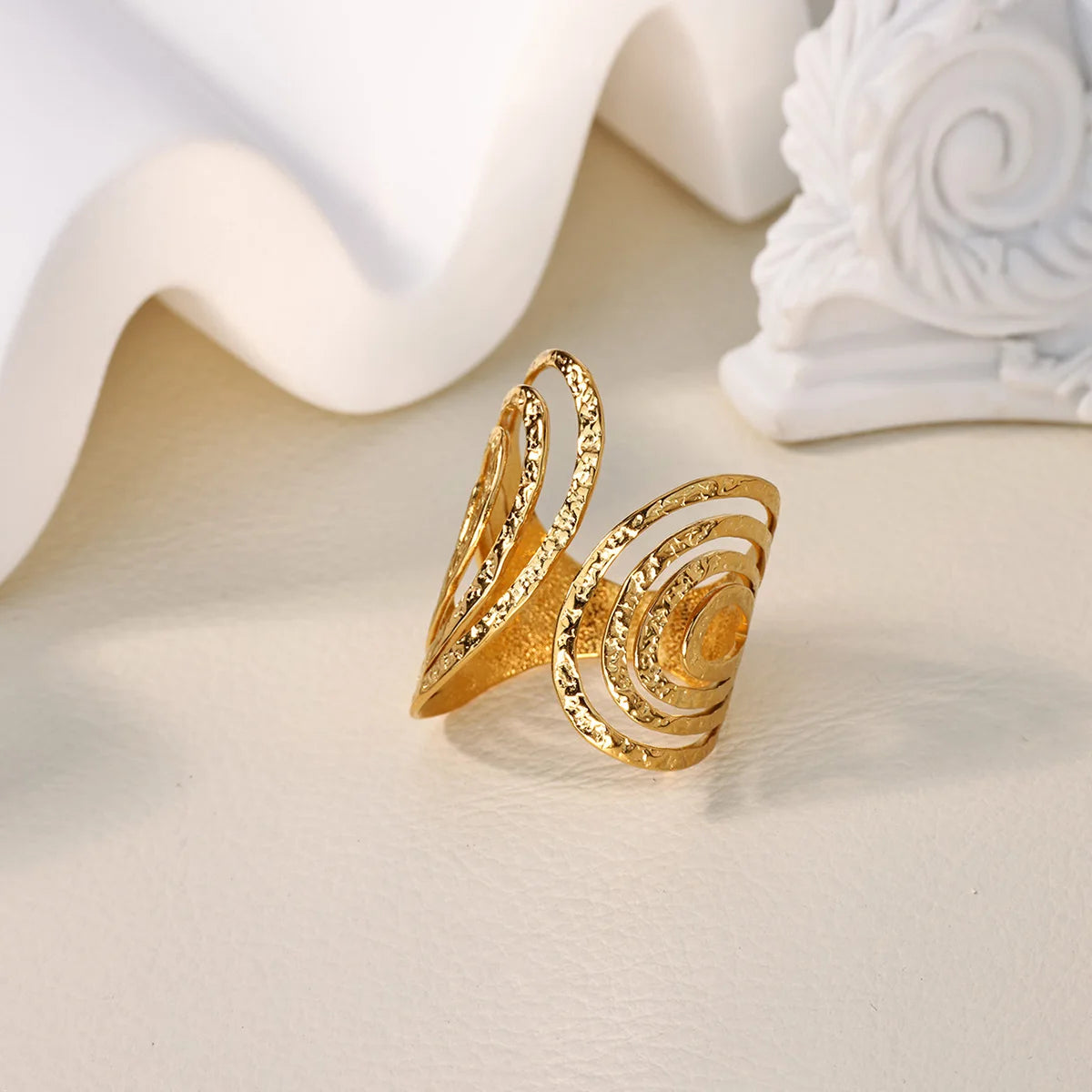 Vintage Chunky Wide Ring – Gold Stainless Steel Open Band