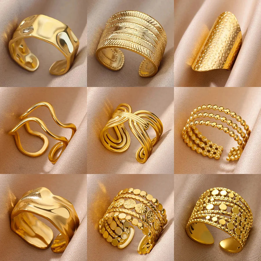 Vintage Chunky Wide Ring – Gold Stainless Steel Open Band