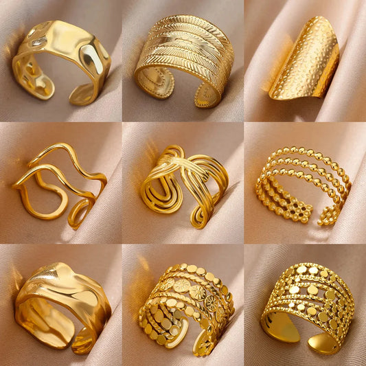 Vintage Chunky Wide Ring – Gold Stainless Steel Open Band