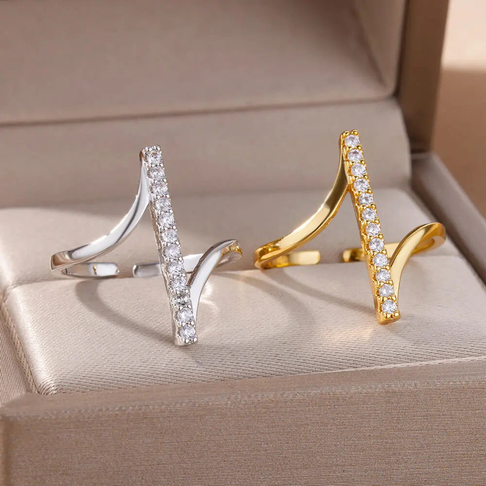 Luxury Zircon Geometric Opening Ring – Gold Stainless Steel