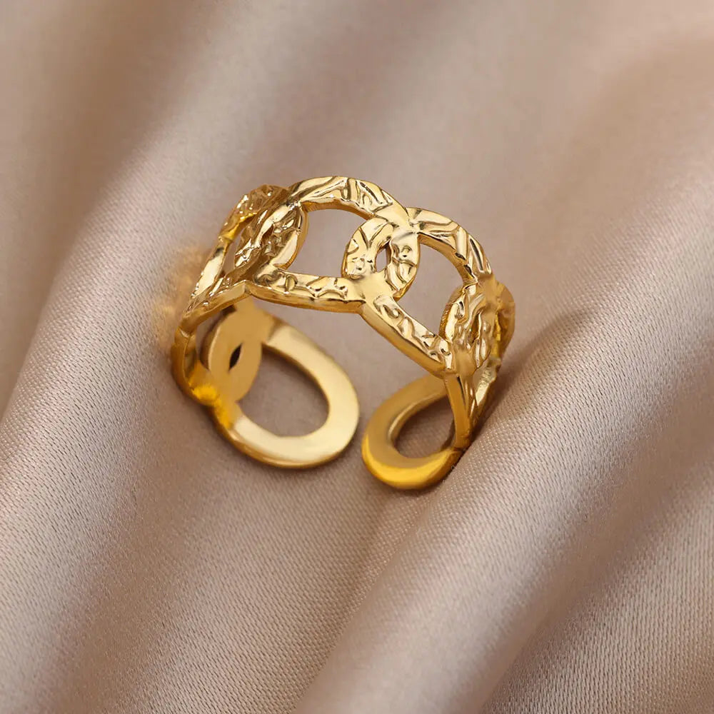 Vintage Chunky Wide Ring – Gold Stainless Steel Open Band