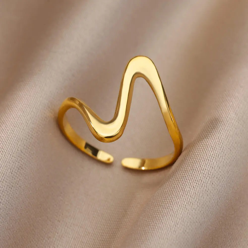 Vintage Chunky Wide Ring – Gold Stainless Steel Open Band