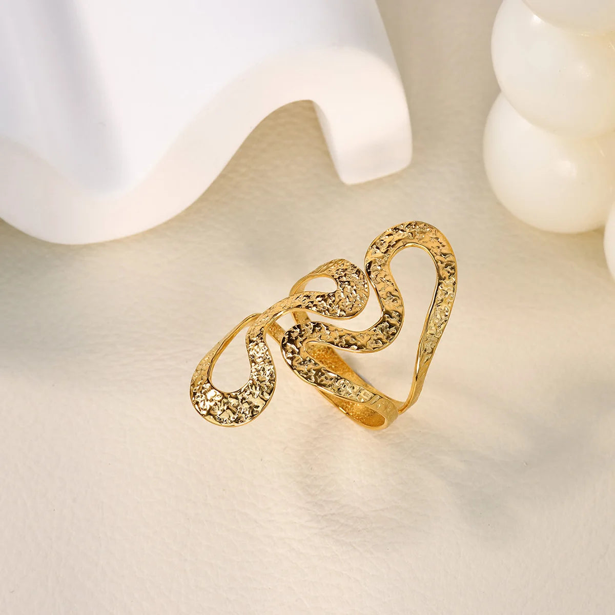 Vintage Chunky Wide Ring – Gold Stainless Steel Open Band