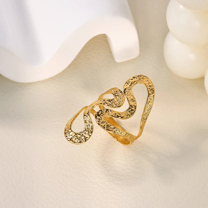 Vintage Chunky Wide Ring – Gold Stainless Steel Open Band