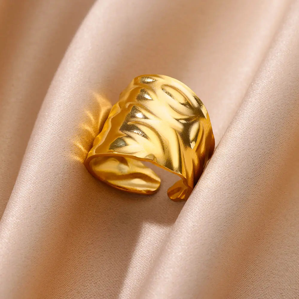 Vintage Chunky Wide Ring – Gold Stainless Steel Open Band