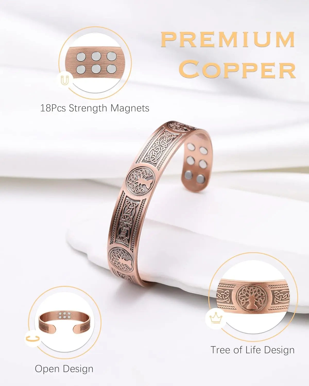 ARADOO Tree of Life Copper Magnetic Bracelet | Unisex Therapy Cuff Bangle