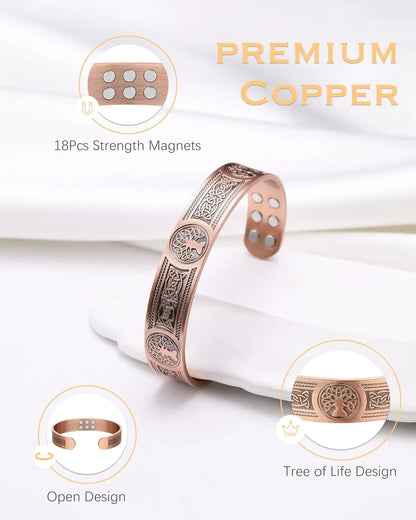 ARADOO Tree of Life Copper Magnetic Bracelet | Unisex Therapy Cuff Bangle