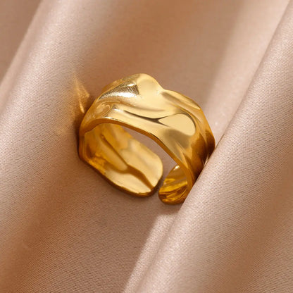 Vintage Chunky Wide Ring – Gold Stainless Steel Open Band