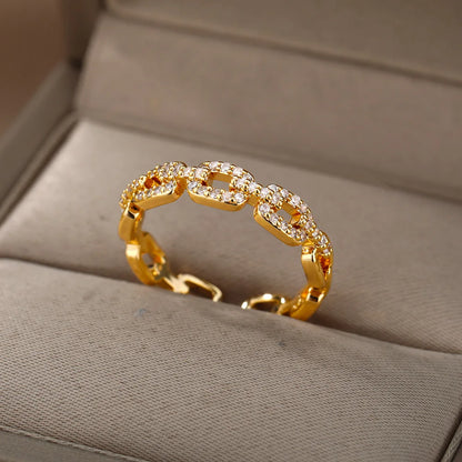 Luxury Zircon Geometric Opening Ring – Gold Stainless Steel