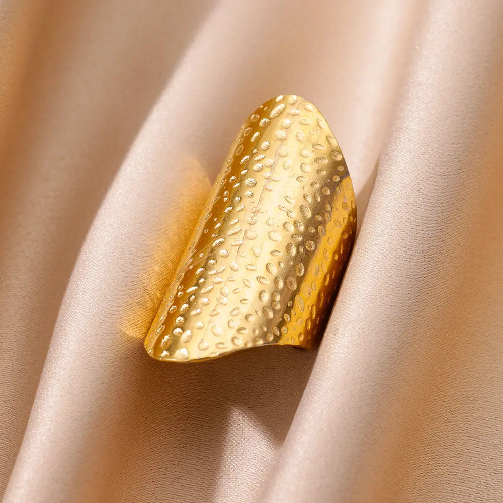 Vintage Chunky Wide Ring – Gold Stainless Steel Open Band
