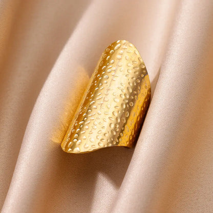 Vintage Chunky Wide Ring – Gold Stainless Steel Open Band