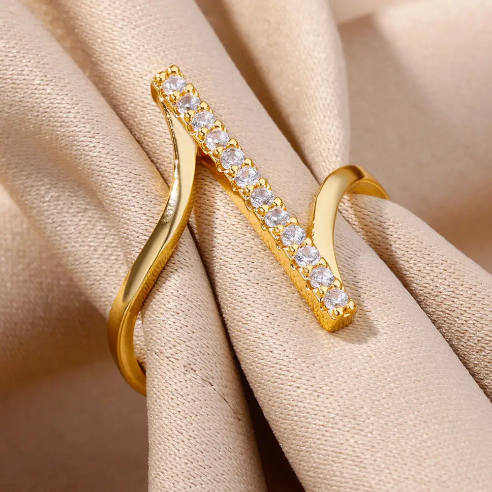 Luxury Zircon Geometric Opening Ring – Gold Stainless Steel