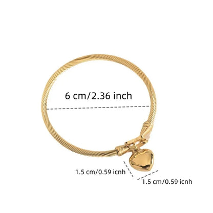 18k Gold Color Stainless Steel Heart Pendant Charm Bangle Bracelets