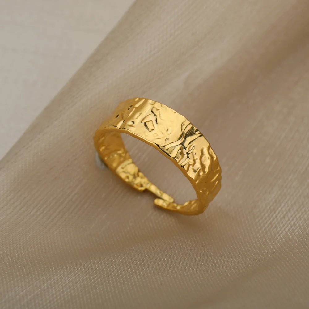 Vintage Chunky Wide Ring – Gold Stainless Steel Open Band