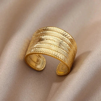 Vintage Chunky Wide Ring – Gold Stainless Steel Open Band