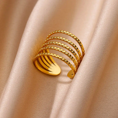Vintage Chunky Wide Ring – Gold Stainless Steel Open Band