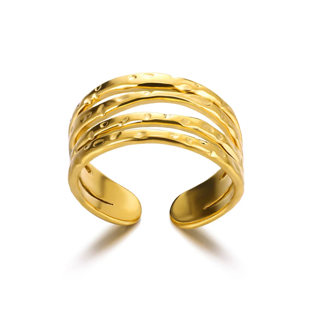 Vintage Chunky Wide Ring – Gold Stainless Steel Open Band
