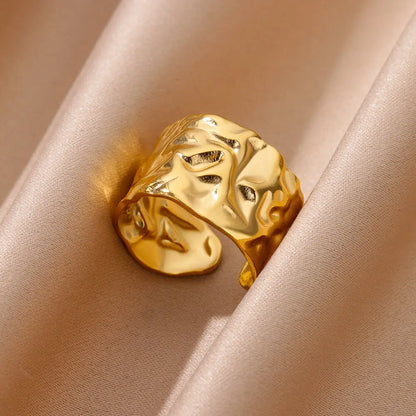Vintage Chunky Wide Ring – Gold Stainless Steel Open Band